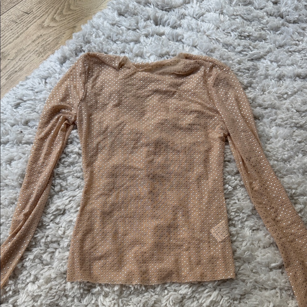 Long Sleeve Rhinestone Mesh Top in Nude